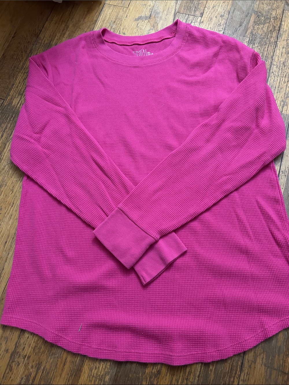 Time and Tru Women's Long-Sleeve Waffle Tee in Bright Fuchsia
